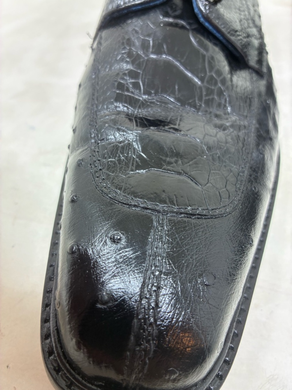 Men's Black Ostrich Leather Dress Shoe - Lace-Up Oxford - Picture 6 of 15